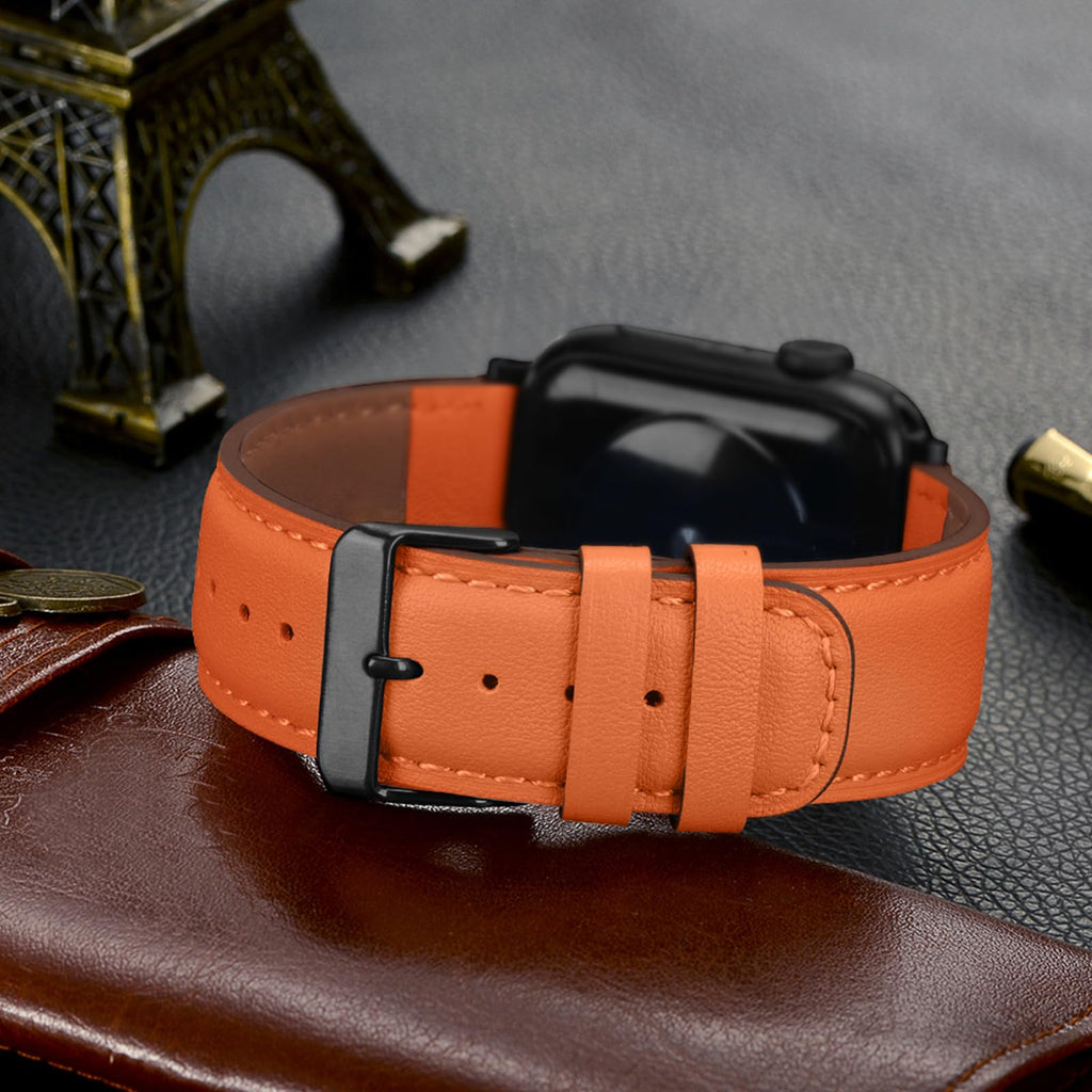 Tasikar Bands Compatible with Apple Watch Band 42mm (Series11/10) 41mm 40mm 38mm Men Genuine Leather Replacement Bands Compatible with Apple Watch SE Series 11 10 9 8 7 6 5 4 3, Black