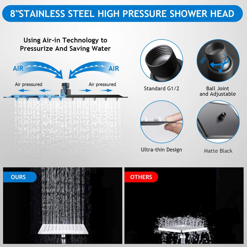 Shower Head Combo(Brushed Nickel),8 Inch High Pressure Rain Shower Head with 11 Inch Adjustable Extension Arm and 5 Settings Handheld Shower Head Combo,Powerful Shower Spray Against Low Pressure Water
