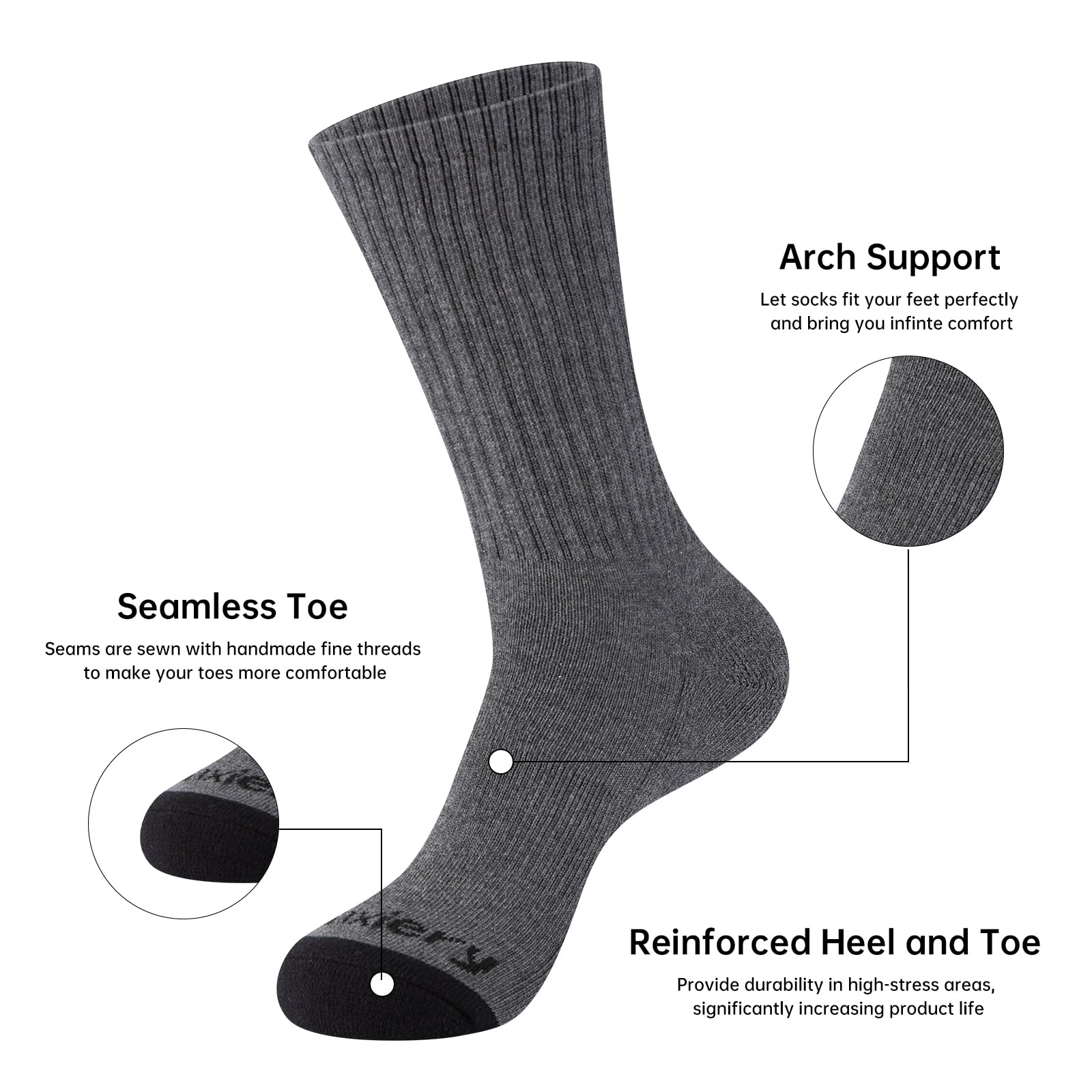 Monxiery Mens Cotton Moisture Wicking Cushioned Crew Socks, Athletic Performance Work socks
