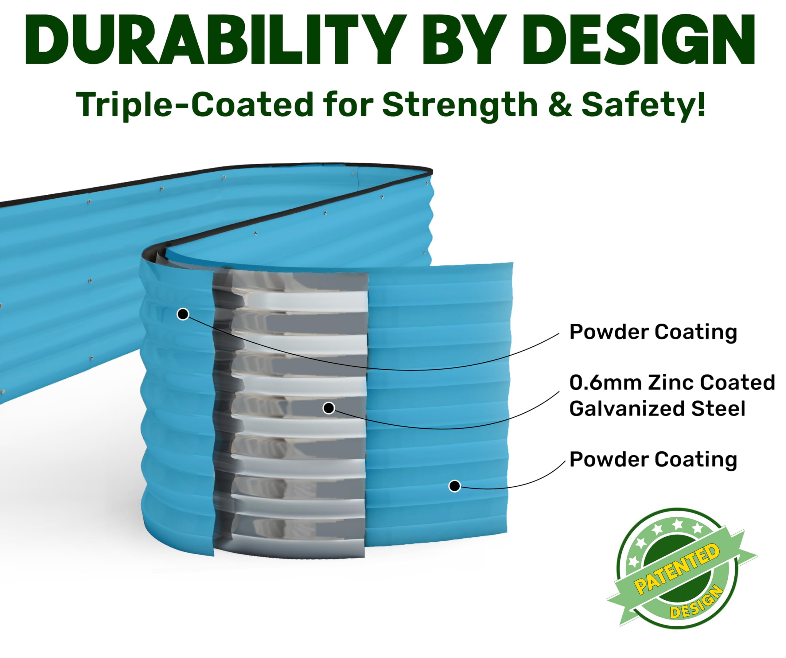 9-in-1 Galvanized Steel Raised Garden Bed // 8×2×1.5 ft Modular Planter for Gardening, Vegetables, Flowers // 18" Tall Metal Raised Garden Beds Outdoor (Dark Green) // Patented Design Planter Box