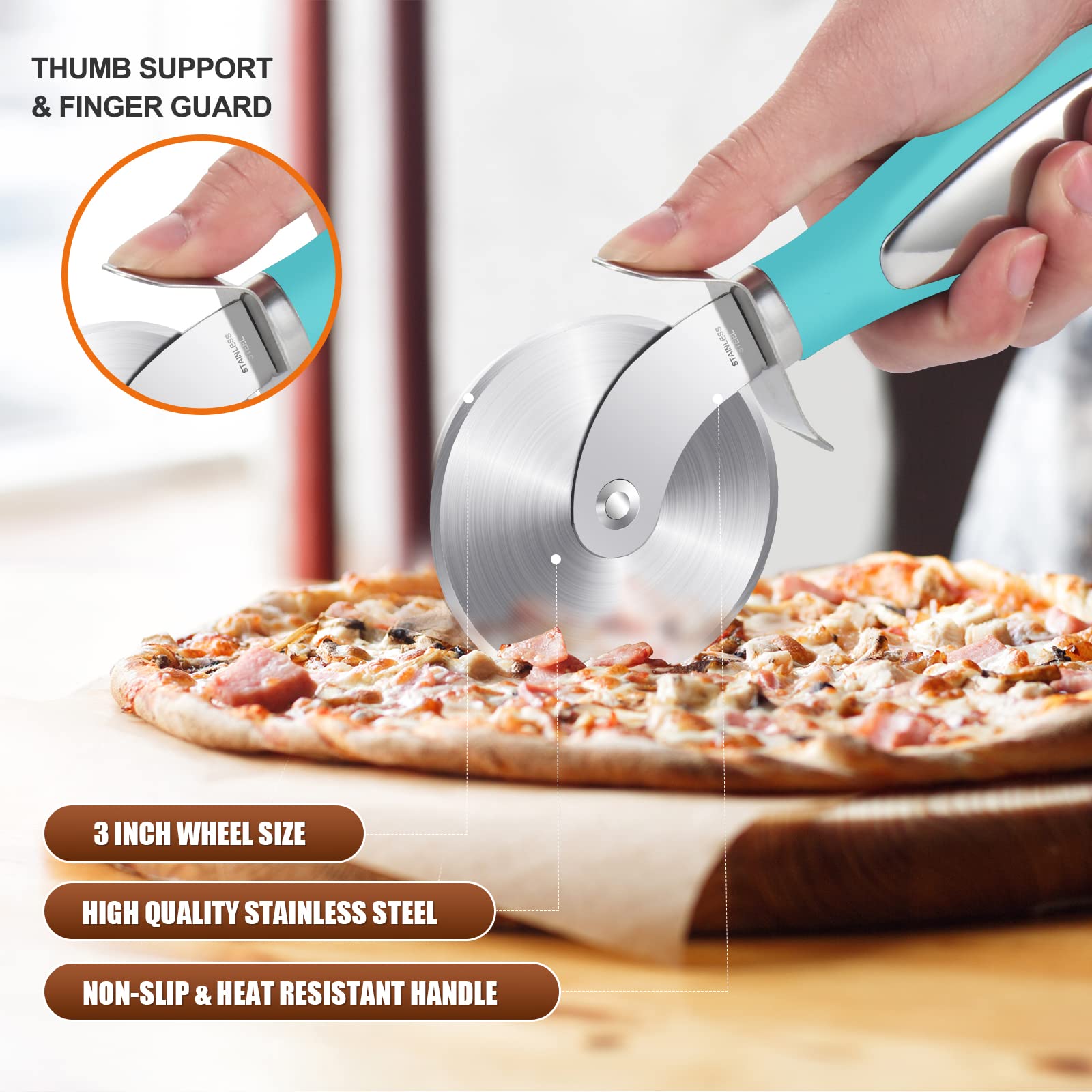 SCHVUBENR Premium Pizza Cutter Wheel - Ultra Sharp Stainless Steel Pizza Slicer with Non-Slip Soft Grip Handle - Multi-Purpose Cutter for Pizza, Dough & Pastry - Dishwasher Safe, Easy to Clean - Black