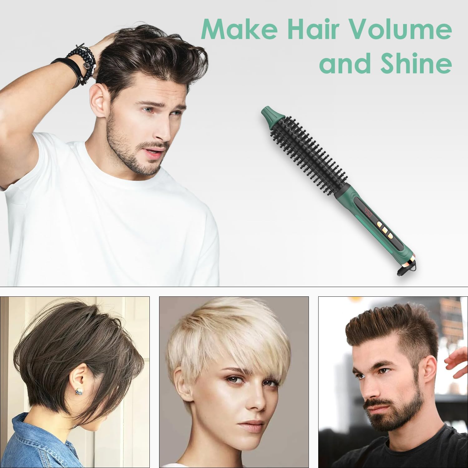 BANGMENG Mini Thermal Round Brush, 0.35 Inch Barrel Volume Heat Styling Brush for Men and Women Short Thin Curly Straight Hair, Heated Curling Iron,12 Temperature Setting (0.95 Inch with Bristles)
