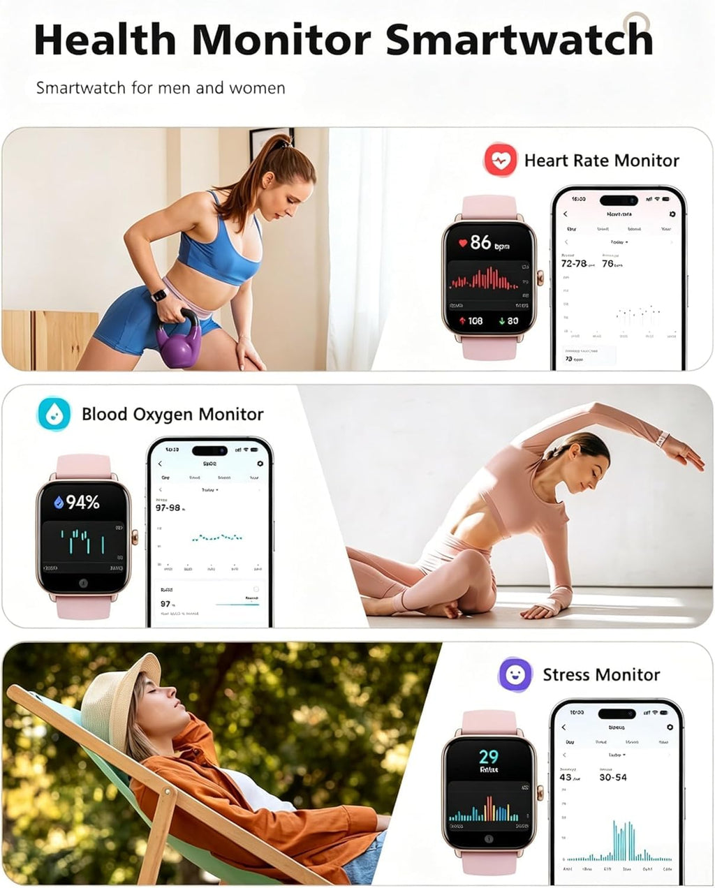 Quican Smart Watches for Women, Compatible for iPhone and Android Phones, Calling, Heart Rate/Sleep Monitor, Alexa, 1.8" Fitness Tracker Watch, Waterproof, Gifts for Women, Silicone Band, Baby Pink