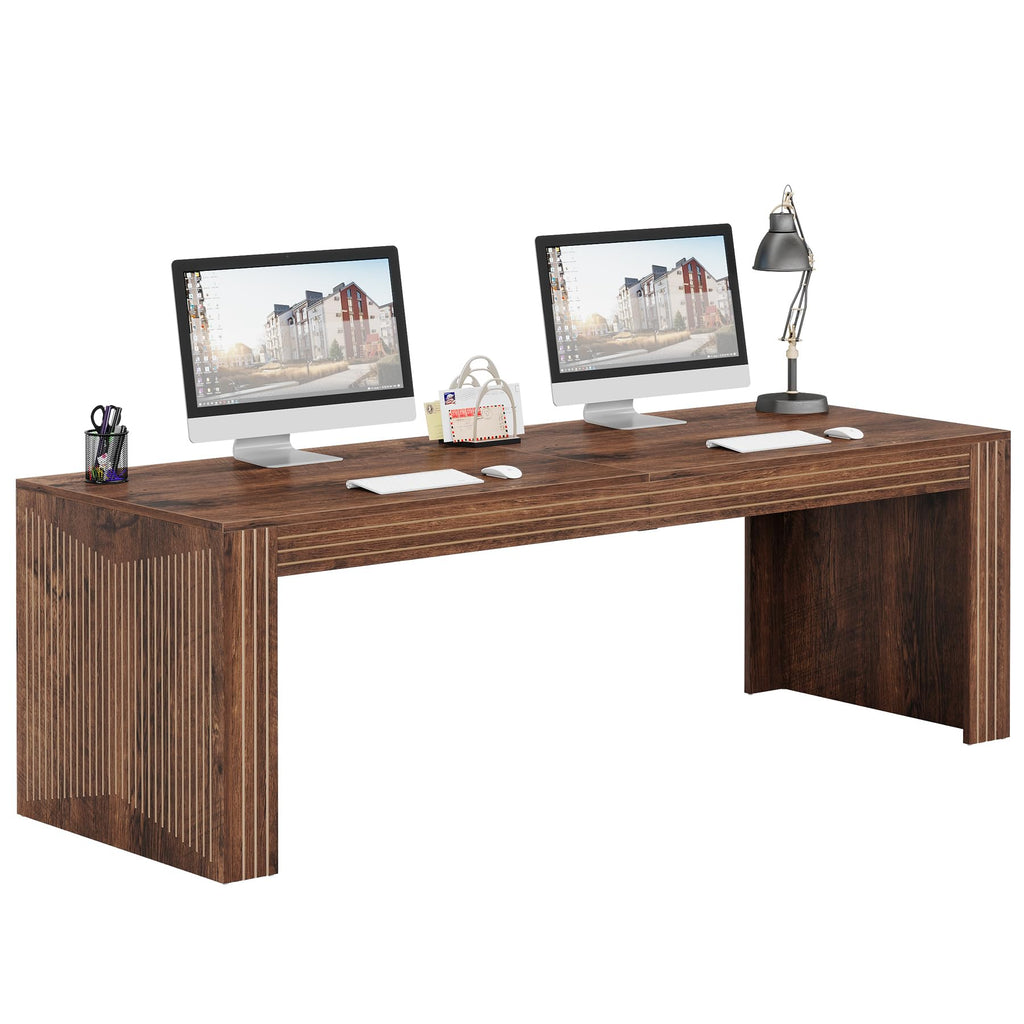 Tribesigns 79-Inch Extra Long Desk, Two Person Double Desk for Home Office, Wooden Long Computer Desk Writing Table for Office, Coffee Brown