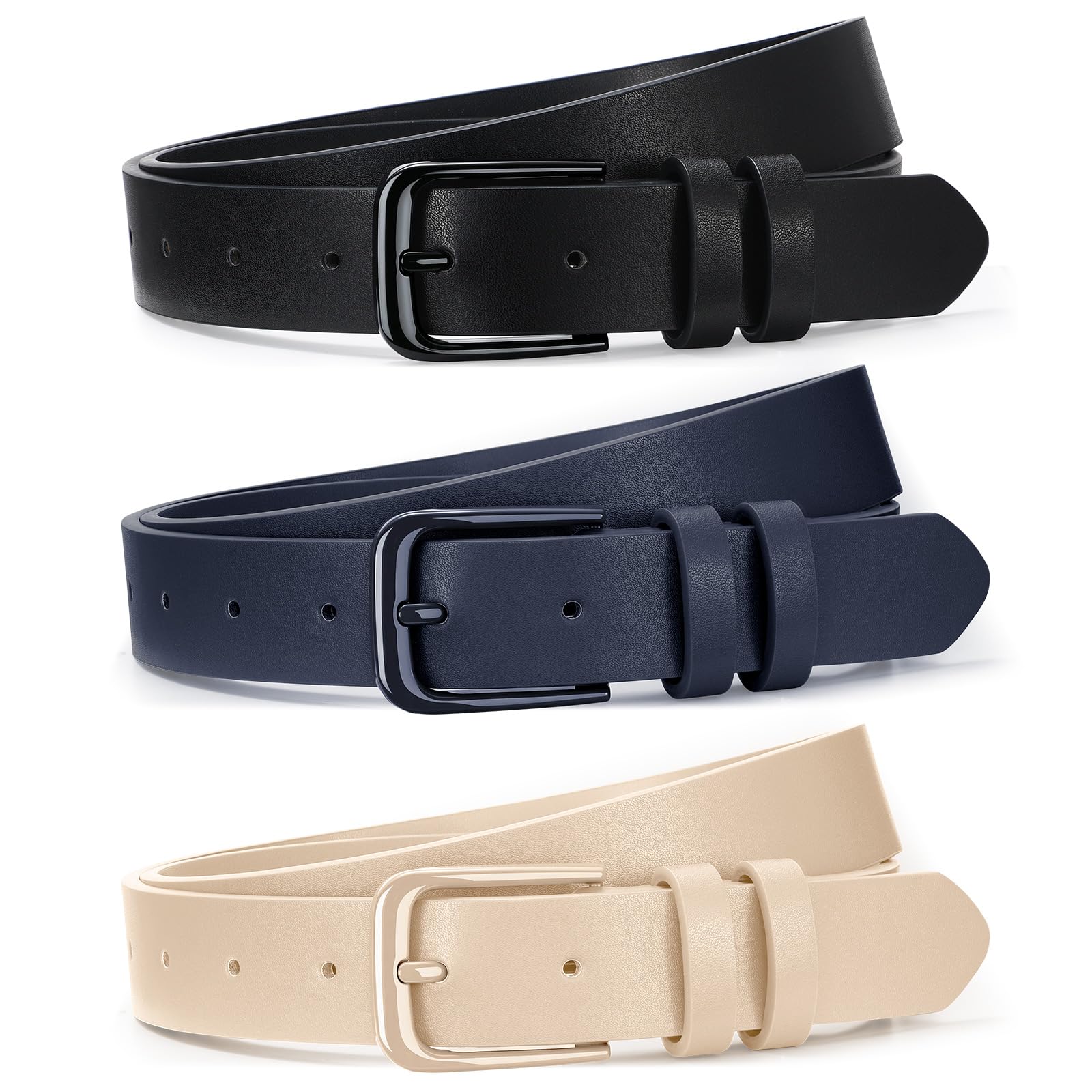 XZQTIVE 3 Pack Women Belts For Jeans Dresses Pants Ladies Leather Waist Belt with Gold Buckle