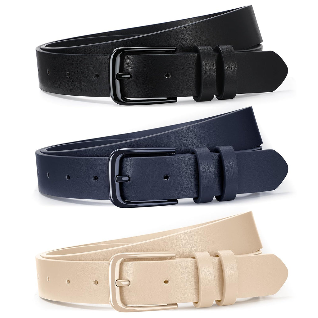 XZQTIVE 3 Pack Women Belts For Jeans Dresses Pants Ladies Leather Waist Belt with Gold Buckle