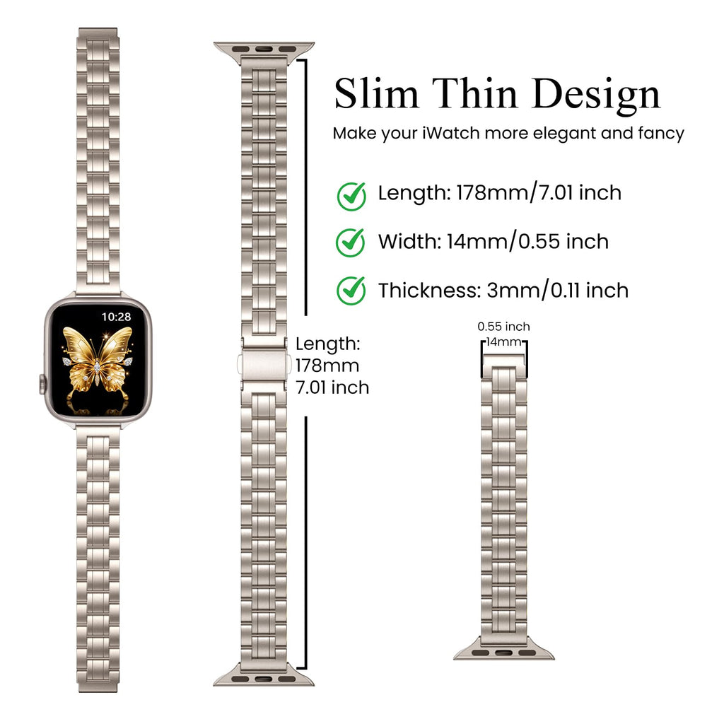 STIROLL Thin Replacement Band Compatible for Apple Watch 38mm 40mm 41mm 42mm(Series 11 10), Stainless Steel Metal Wristband Women Men for iWatch Ultra SE Series 9 8 7 6 5 4 3 2 1, Black