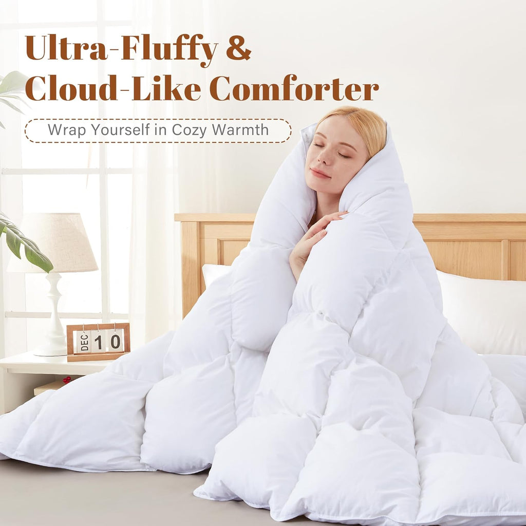 Cosybay Full Feather Down Fiber Comforter - Ultra Soft 100% Cotton Duvet Insert, All Season Hotel Luxury Bedding with Corner Tabs, 82"x86"