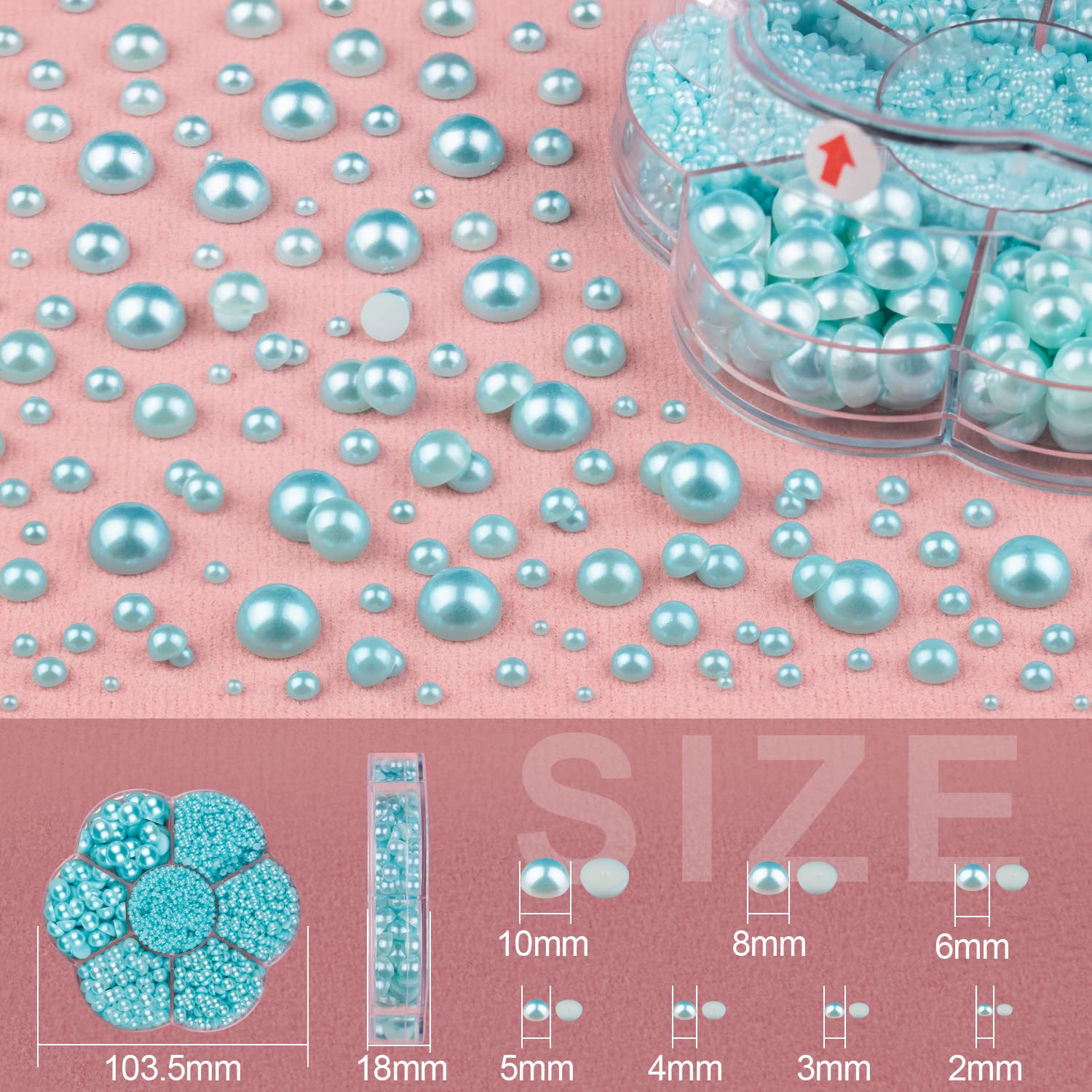 BELLEBOOST 5600pcs ABS Round Flat Back Beige Pearls Kit with Pickup Tools for Nail Art, Face, Body Decorations