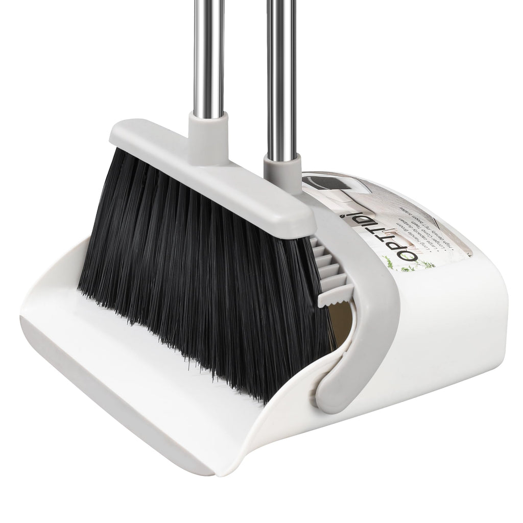 Broom with Dustpan Combo Set, Hand Broom and Dustpan Set for Sweeping Indoor Angle Broom for Home Office Kitchen Lobby Floor Pet Hair Indoor&Outdoor Cleaning (White&Gray)