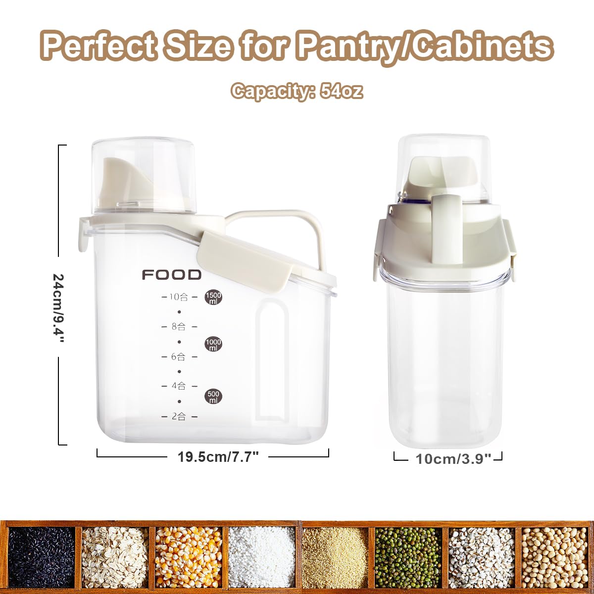LANGMINGDE 1 Piece Cereal Containers Storage, 2.8L/95oz Airtight Large Dry Food Storage Containers with Pouring Spout Measuring Cup for Snacks Grain Rice,BPA Free Dispenser Plastic Bin, 1PC