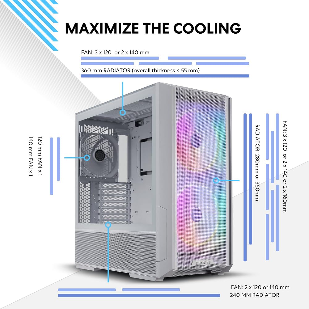 LIAN LI LANCOOL 207 Compact ATX RGB Gaming Computer Case, Airflow Optimized Mesh Panels Tower Chassis w/ 2x140mm ARGB,2x120mm PWM Fans Pre-Installed, USB Type-C Port, Tempered Glass Side Panel (Black)