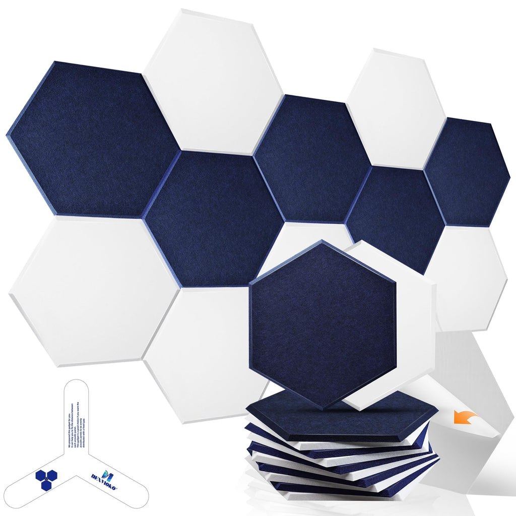 Self-Adhesive Acoustic Panels [390 lbs/yd³ Ultra-High Density], 2nd Generation Sound Absorbing Panel, Professional Level Sound Panel, Polyester Soundproof Foam [Medium Hexagon, Beige]