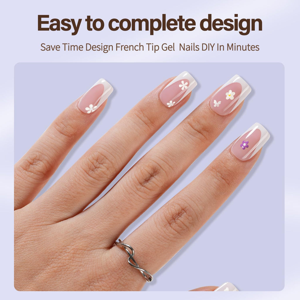 Misssix XBASICTIPS French Tip Press On Nails, 300Pcs French Gel Nail Tips Long Square, Soft Gel Pre-shaped No Need to File 3 in 1 Tips, Fake Nails for Nail Art DIY Extension Designs 15 Sizes