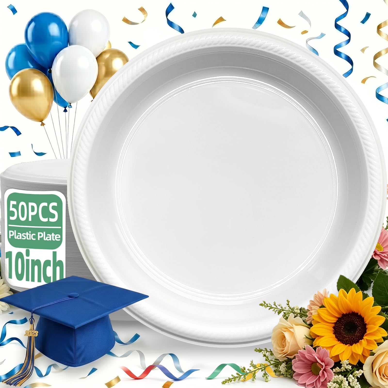 50 Pcs Black Plastic Plates, 10 Inch Black Plates, Black Party Plates Disposable for Birthday Weddings Fathers Day World Cup