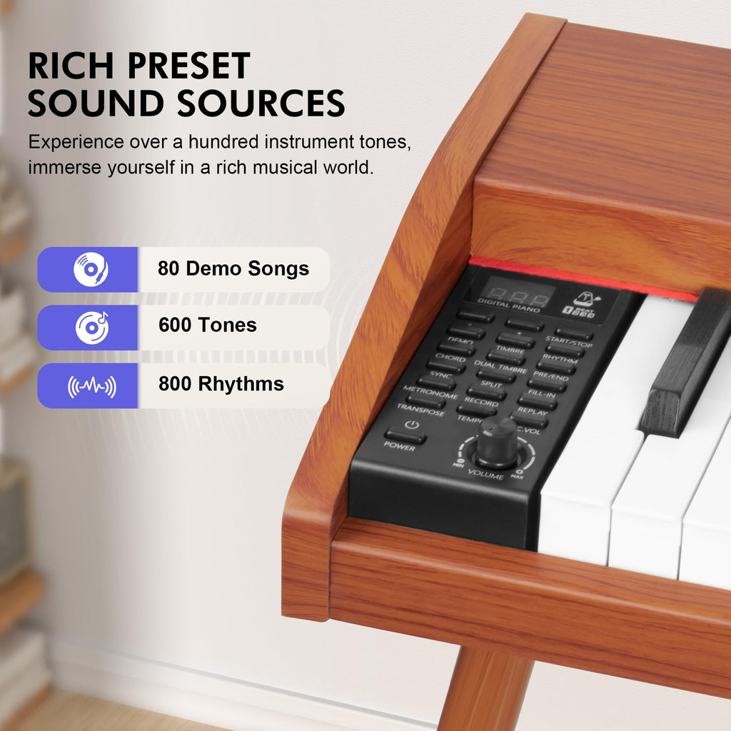 UISCOM Digital Piano Keyboard for Beginners, Full Size 88 Key Semi-Weighted Keyboard Electric Piano with Stand,Power Adapter,Sheet Music Stand,Pedal,Headphone,USB-MIDI Compatible,Wood Grain Apricot