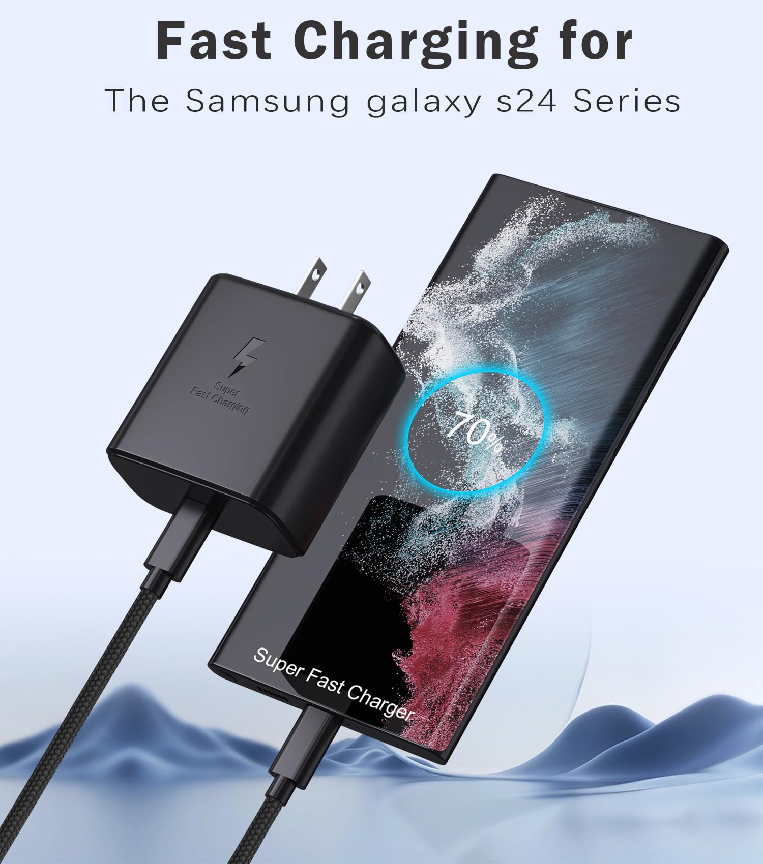 45W Super Fast Charger USB C 3.0 with Type C Charging Nylon Braided Cable Compatible with Samsung Charger Fast Charging Cord for Galaxy S25 Ultra/S24/S23/S22