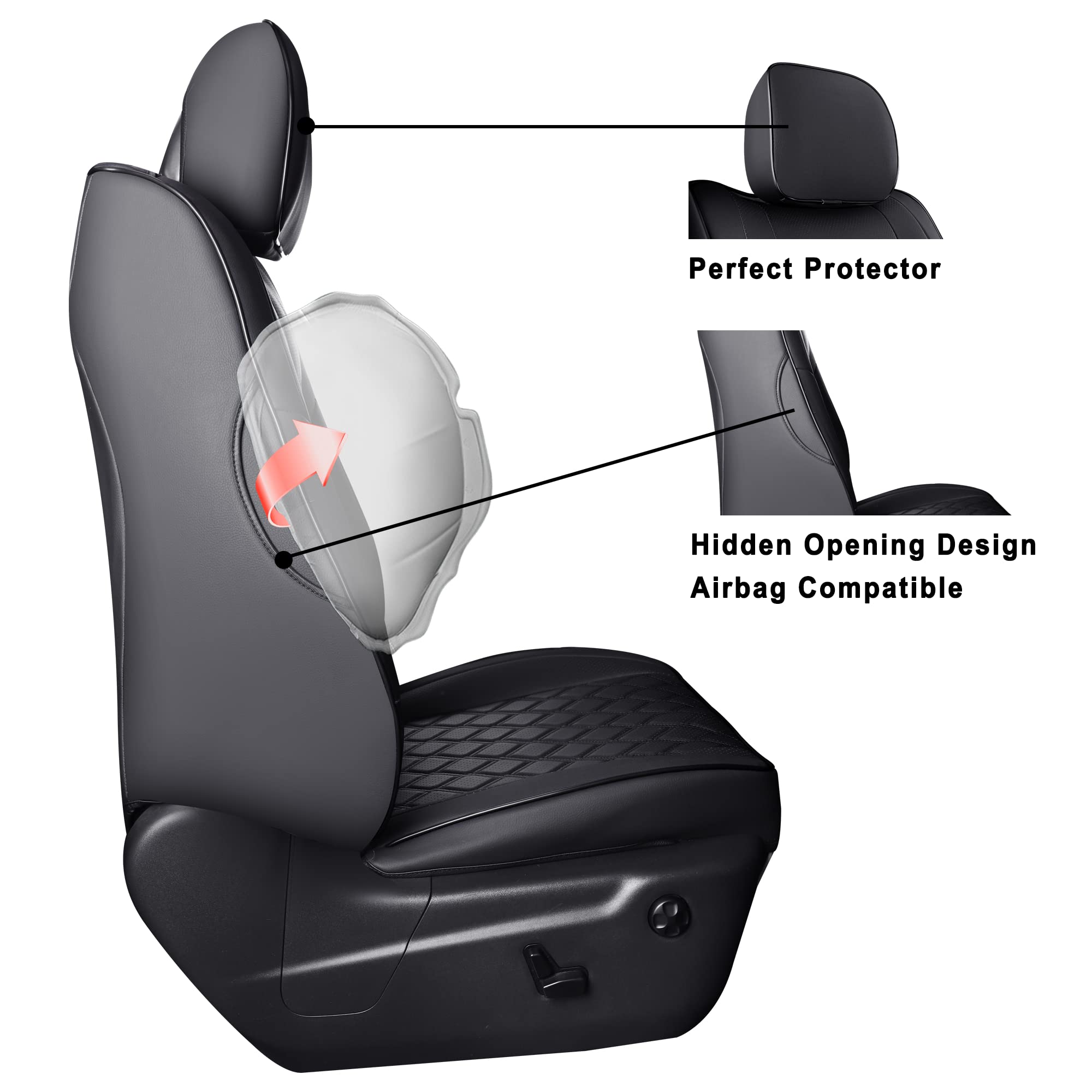 Huidasource Grand Cherokee Seat Covers, 2 Pieces Waterproof Leather Customized Car Seat Cushion Covers Protectors Compatible with Jeep Grand Cherokee 2011-2022 (2Pcs Front/Black)
