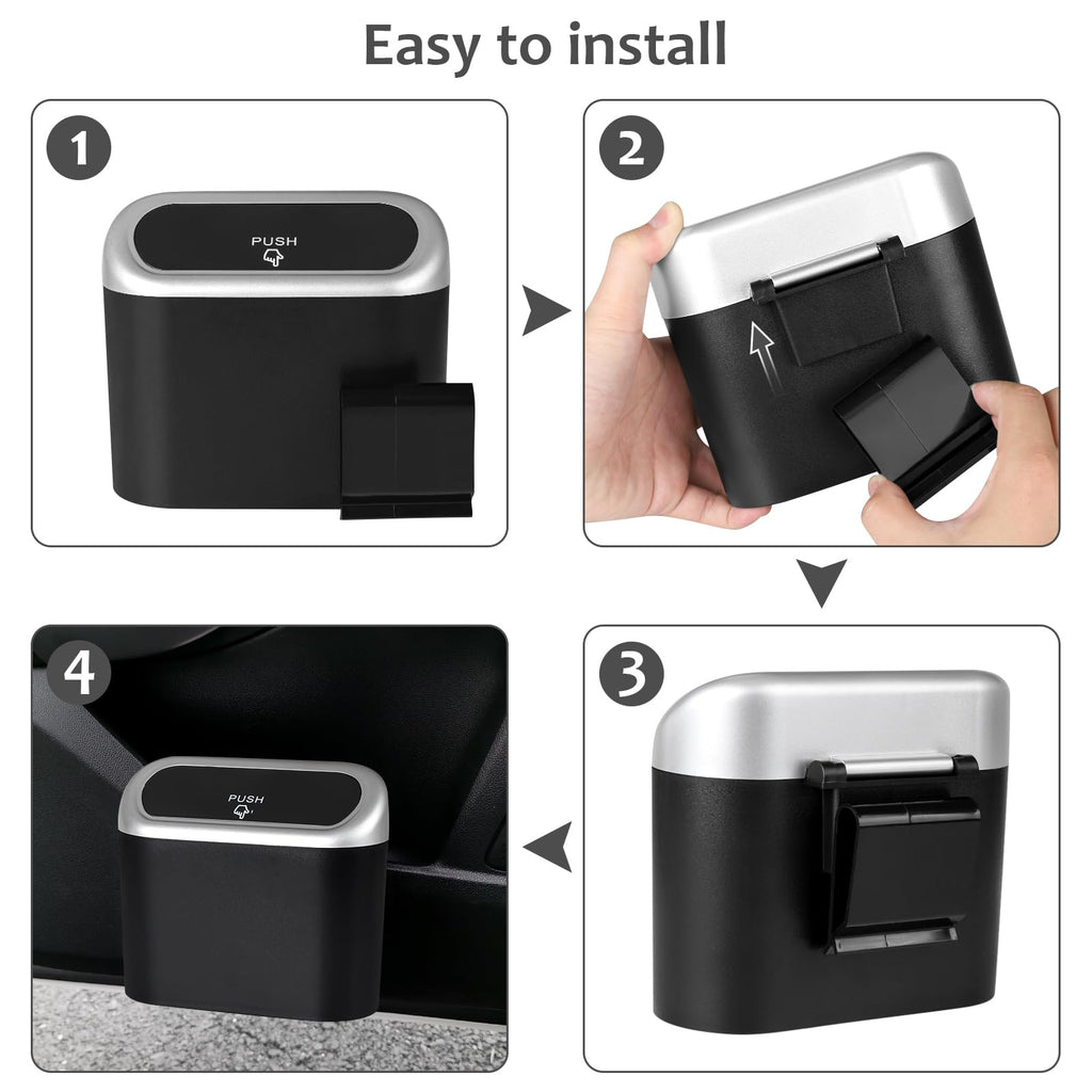 Accmor Car Trash Can with Lid, Mini Auto Dustbin Garbage Organizer with 30 Pcs Plastic Trash Bag, Automotive Garbage Container Bin for Vehicle, Home, Office