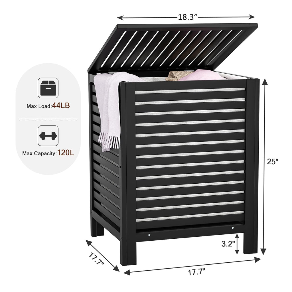Homykic Bamboo Laundry Hamper with Lid, 120L Large Clothes Laundry Sorter with Removable 2-Section Liner Bag, Raised Laundry Basket Organizer for Clothing, Bathroom, Bedroom, Laundry Room, Black