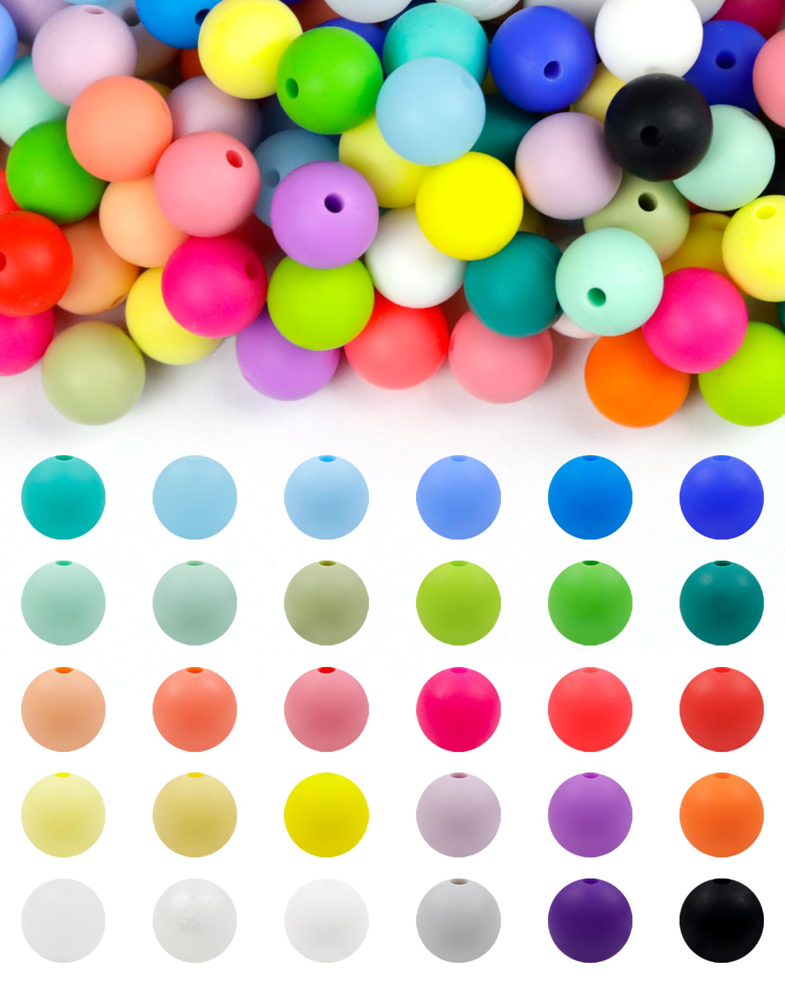 180PCS FIVEIZERO Silicone Beads – 30 Colors 12mm Round Rubber Beads Bulk for DIY Crafts, Keychain Accessories & Jewelry Making | Soft Silicone, Seamless Finish, Easy to String, Fade Resistant, Durable for Daily Use