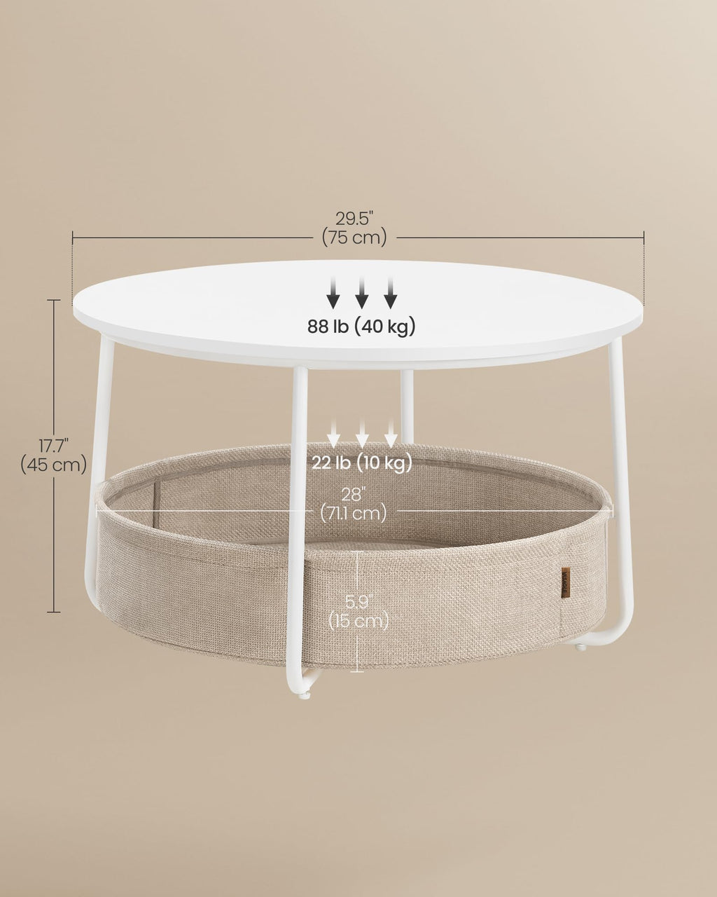 VASAGLE LILEA Collection - Coffee Table with Storage, Round Center Table for Living Room with Fabric Basket, Modern Style, Metal Frame, Ebony Black and Slate Gray ULCT244B56