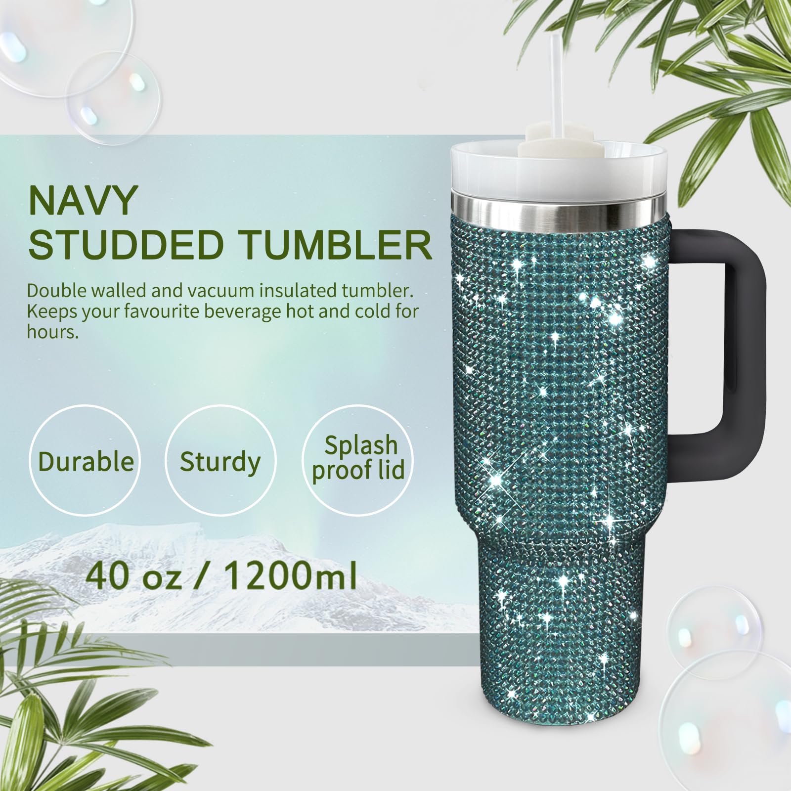 HWISDMIG 40oz Tumbler with Handle-Glitter Rhinestones Tumbler Bling Cups Stainless Steel Water Bottle Diamond Studded Tumbler for Women-Birthday Gifts for Women, Mom, Girlfriend (Amethyst)