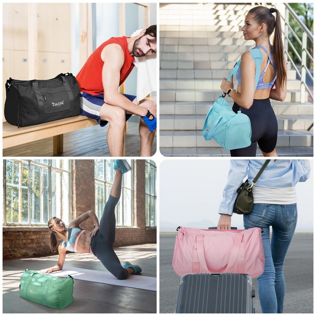 BALEINE Gym Bag for Women and Men, Duffel Bag for Sports, Gyms and Weekend Getaway, Waterproof Dufflebag with Shoe and Wet Clothes Compartments, Lightweight Carryon Gymbag (Azure)