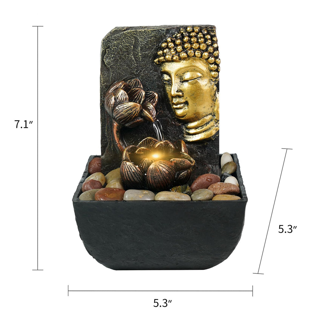 Ferrisland Tabletop Water Fountain, Zen Meditation Indoor Waterfall Fountain, Heart Shape Decoration with LED Light for Home Office Bedroom Relaxation Decor, Gift Ideas