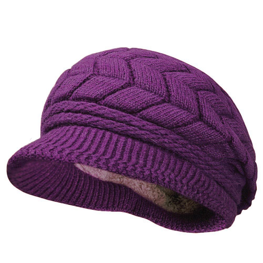 Women Winter Warm Knit Hat Wool Snow Ski Caps with Visor