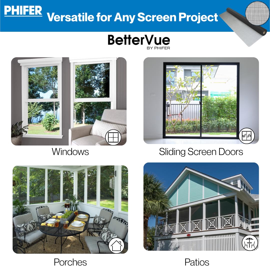 Phifer BetterVue High-Visibility Mesh Screen for Patio Porch, Screen Door Mesh, & Balcony - High Transparency Window Screening for Porches Roll - (24 in x 25 ft) - DIY Replacement & Repair
