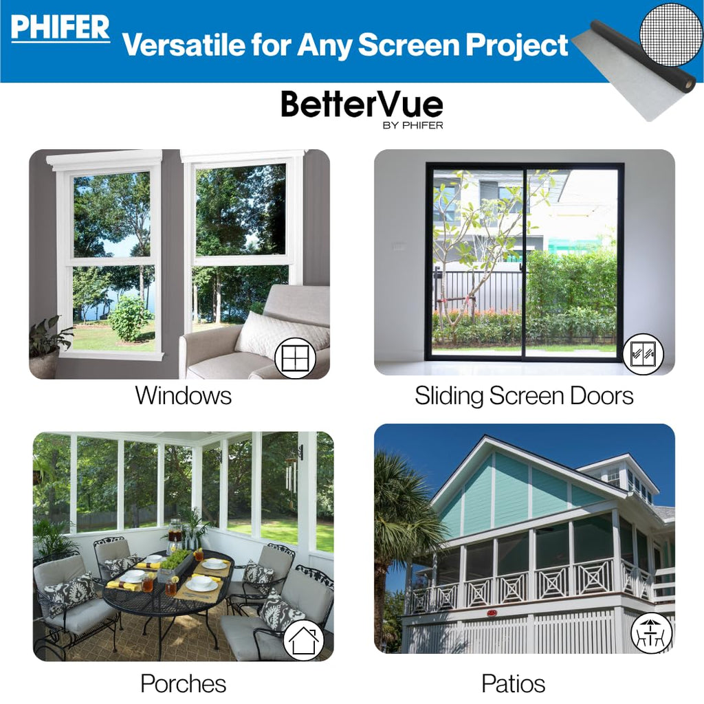 Phifer BetterVue High-Visibility Mesh Screen for Patio Porch, Screen Door Mesh, & Balcony - High Transparency Window Screening for Porches Roll - (24 in x 25 ft) - DIY Replacement & Repair