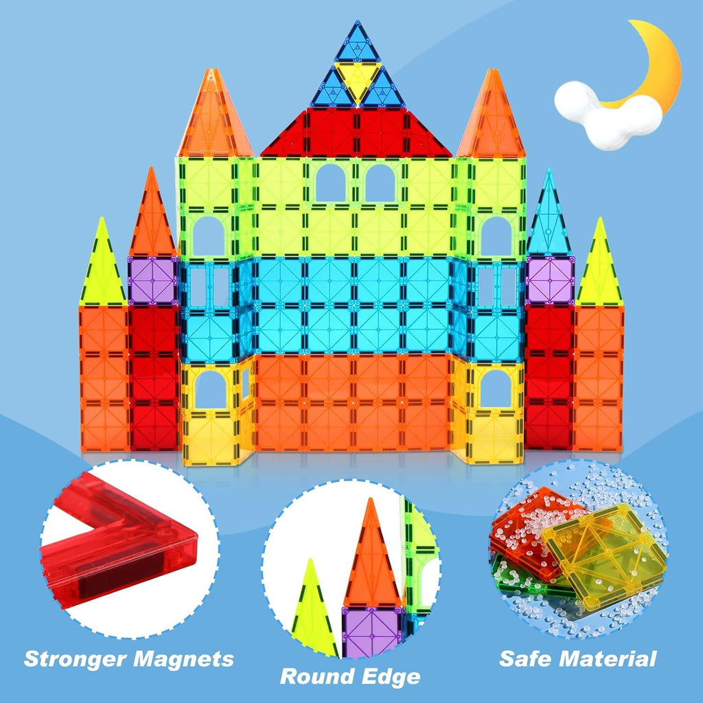 OugerToy Magnetic Building Tiles for Kids,64 PCS Educational Magnetic Stacking Blocks for Boys Girls, Magnets Construction Toys,Stem Preschool Kindergarten Learning Toys