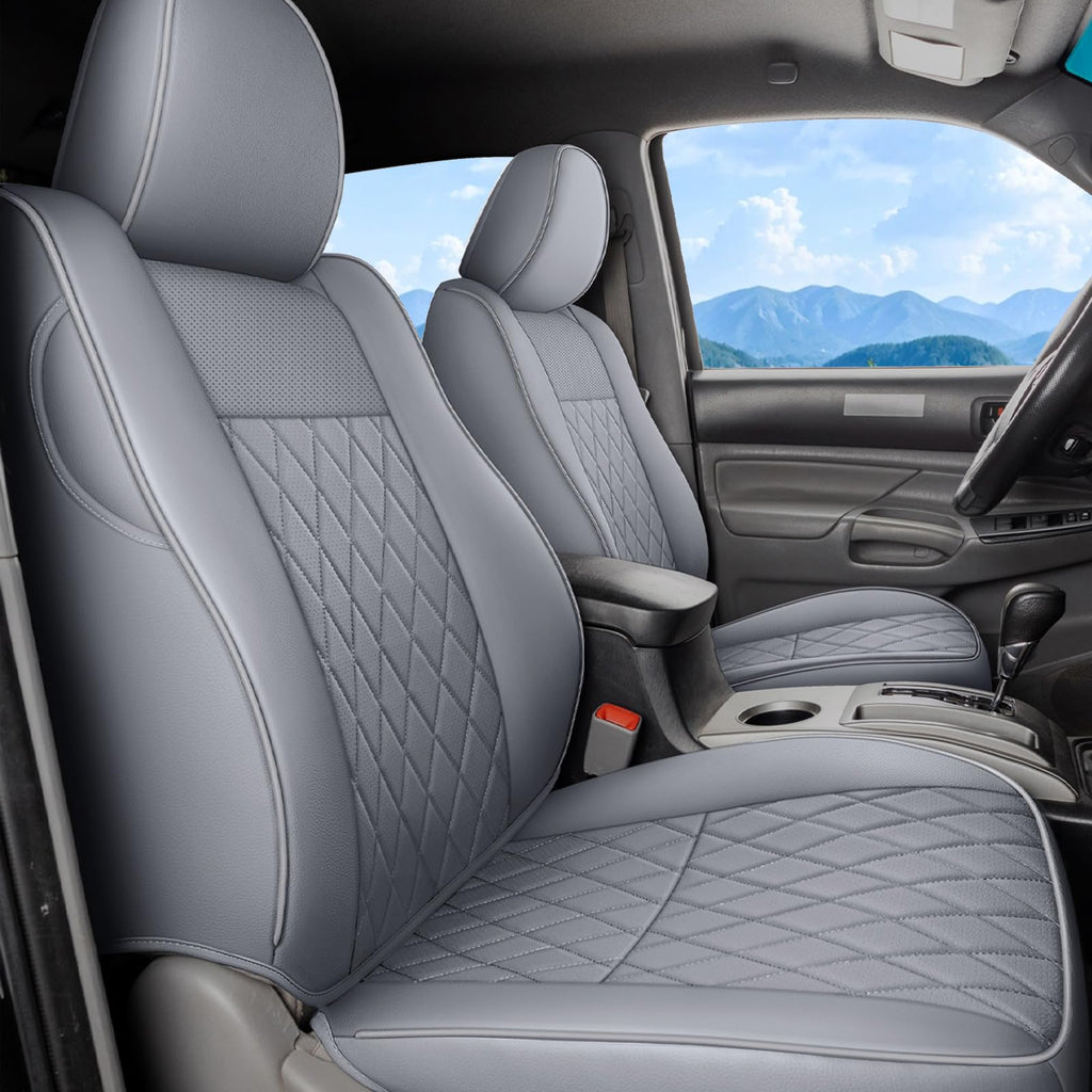 Coverado Tacoma Seat Covers, Car Seat Covers Front Seats, Leather Seat Covers for Cars Car Seat Protector Cushion Tacoma Accessories Custom Fit 2005-2023 Toyota Tacoma Double/Crew Cab(Black)