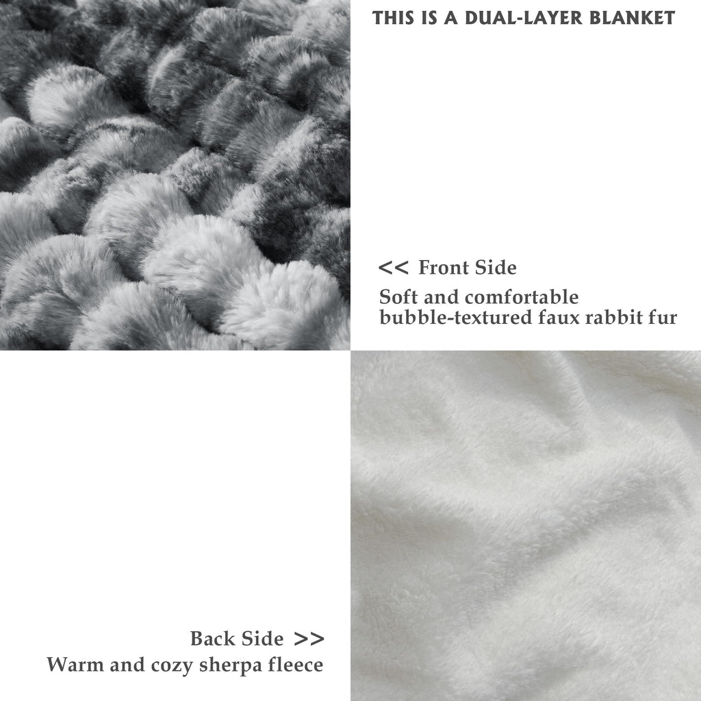 50x60 Inches Ultra-Soft Fuzzy Faux Fur Plush Throw Blanket - Thick, Warm Sherpa for Couch, Sofa, Bedroom, Camping - Decorative Blanket for Cozy Warmth, Bubble Grey