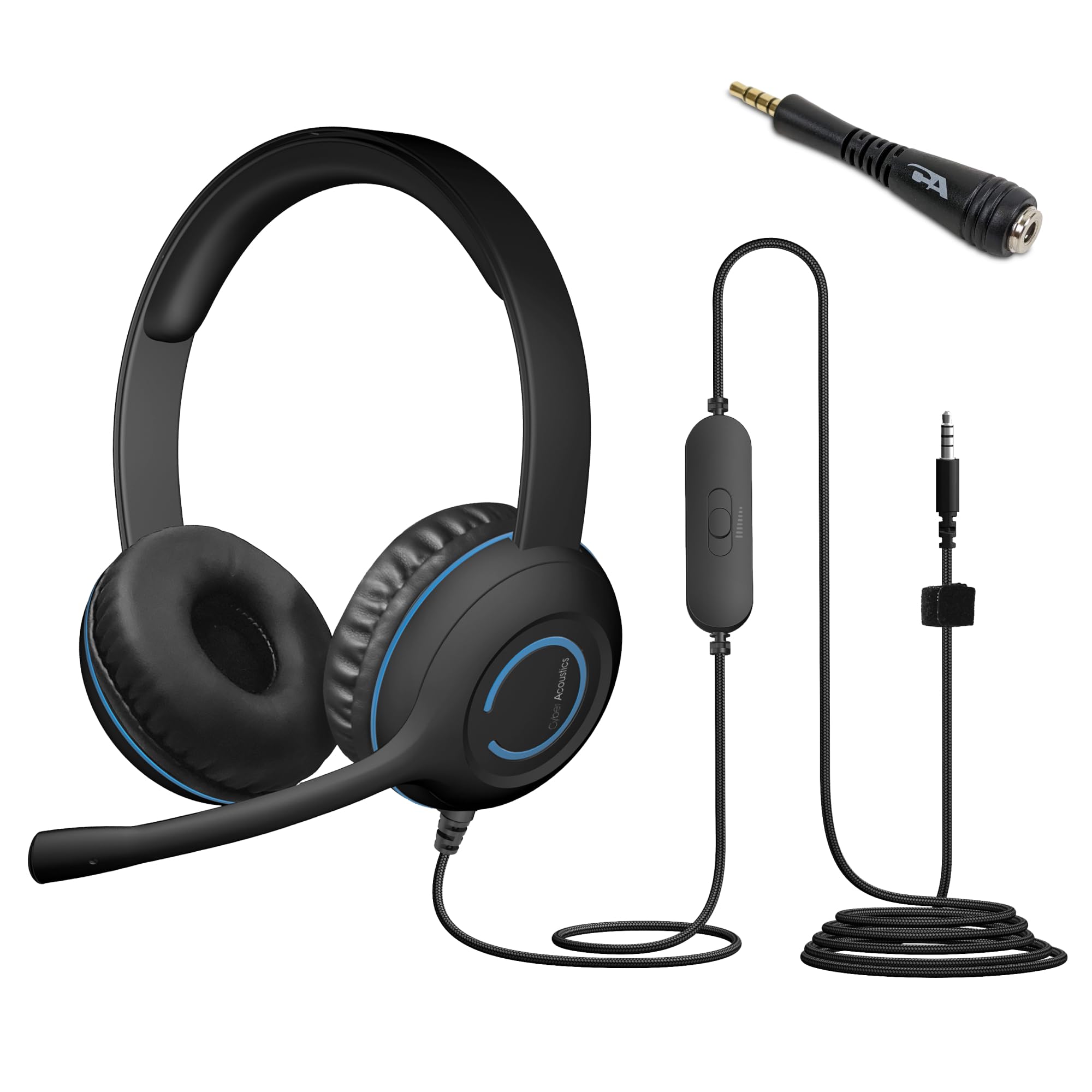 Cyber Acoustics AC-5002 Stereo Wired Headset with Microphone for PC – 3.5mm Computer Headset with Noise Cancelling Mic, Durable Headphones with Mic for Classroom, School, and Home Use