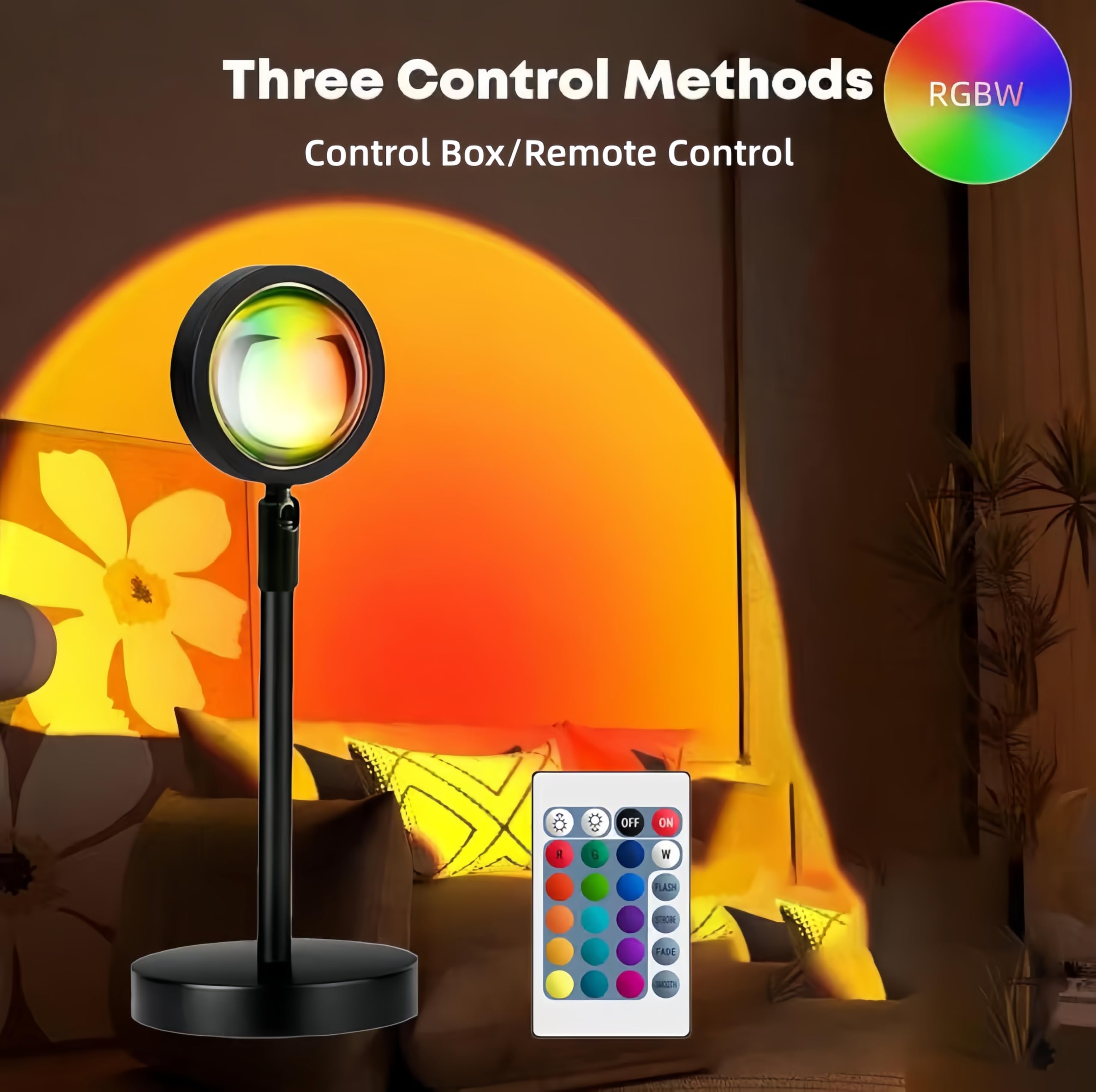 JIMEI Sunset Lamp Led Lights for Bedroom Aesthetic Room Decor Night Light Living Room Sun Sunlight Projector Christmas Decorations Gifts Party Orange