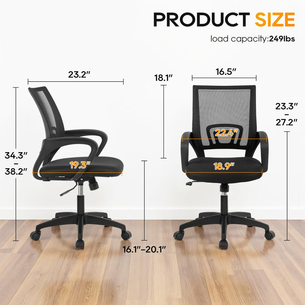 BestOffice Home Office Chair Ergonomic Desk Chair Mesh Computer Chair with Lumbar Support Armrest Executive Rolling Swivel Adjustable Mid Back Task Chair for Women Adults, Black (Black)