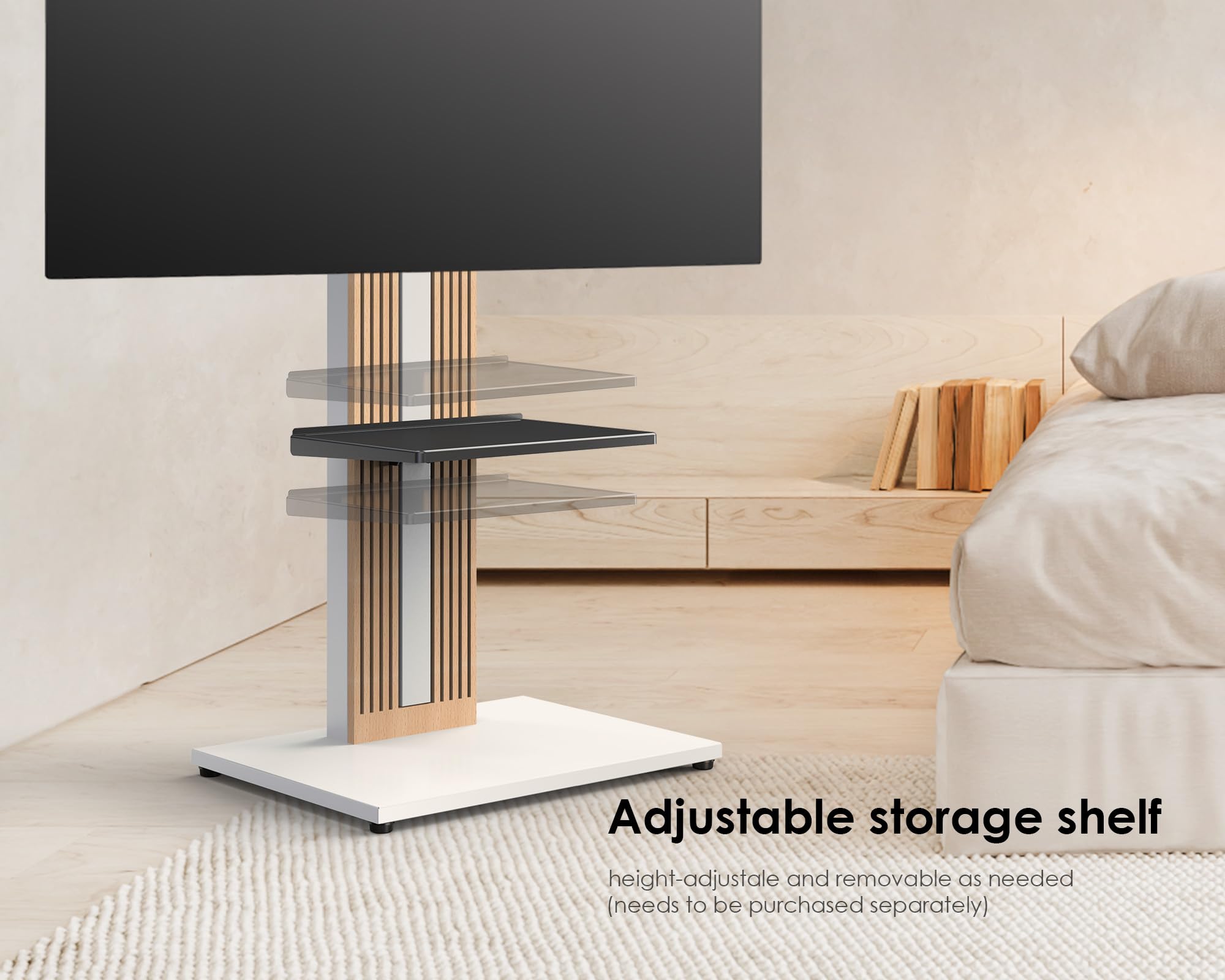 FITUEYES Wood TV Stand Swivel Mount with Hidden Back Storage for 32-65 inch TV Screens, Scandinavian Style Tall Floor TV Stand for Home Decor with Reinforced Base, Zen Series, Black