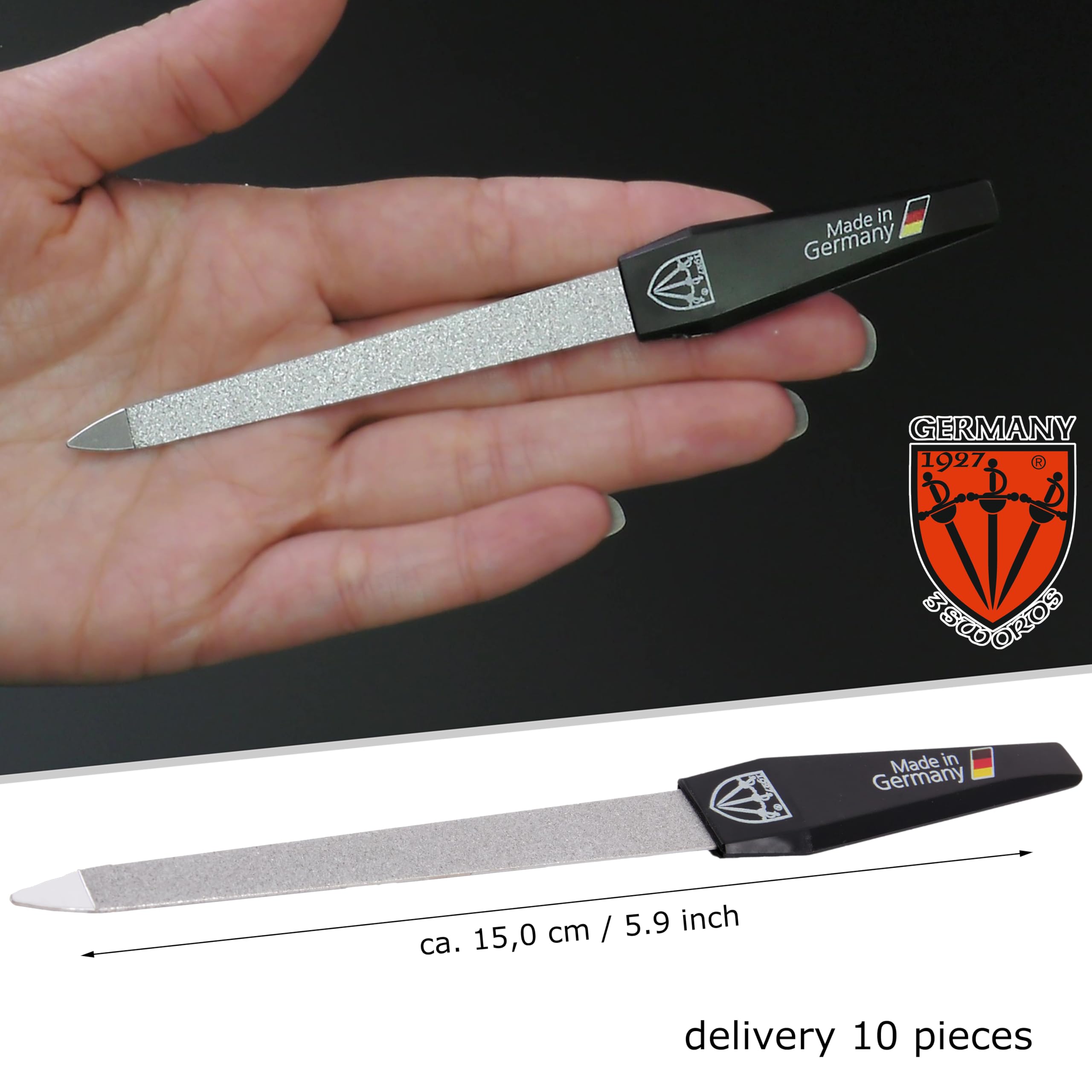 3 Swords Germany - Sapphire Metal Nail File Set 10 Pieces with 1 Piece 3-Way Nail Buffer – Nail Care Made in SOLINGEN/Germany