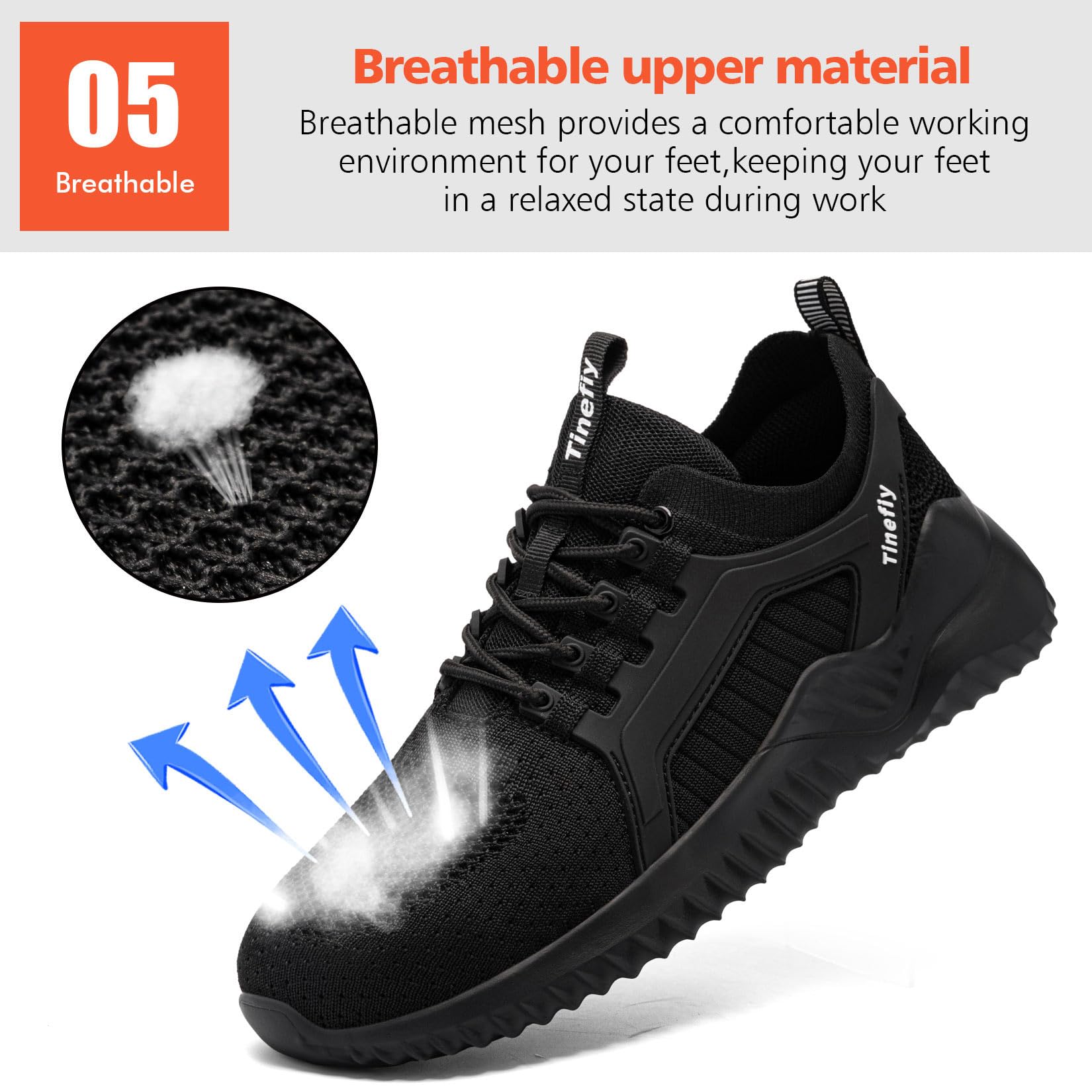 Tinefiy Steel Toe Shoes for Women Work Sneakers Lightweight Comfortable Safety Toe Slip On Puncture Proof Footwear Indestructible Shoe