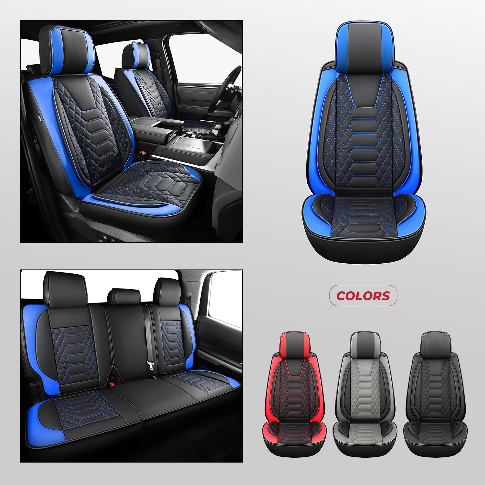 FREESOO Tundra Seat Covers 2007-2013, Fit for Toyota Tundra Crewmax Cab 5 Seats, Custom Truck Seat Covers with Waterproof Faux Leather Black