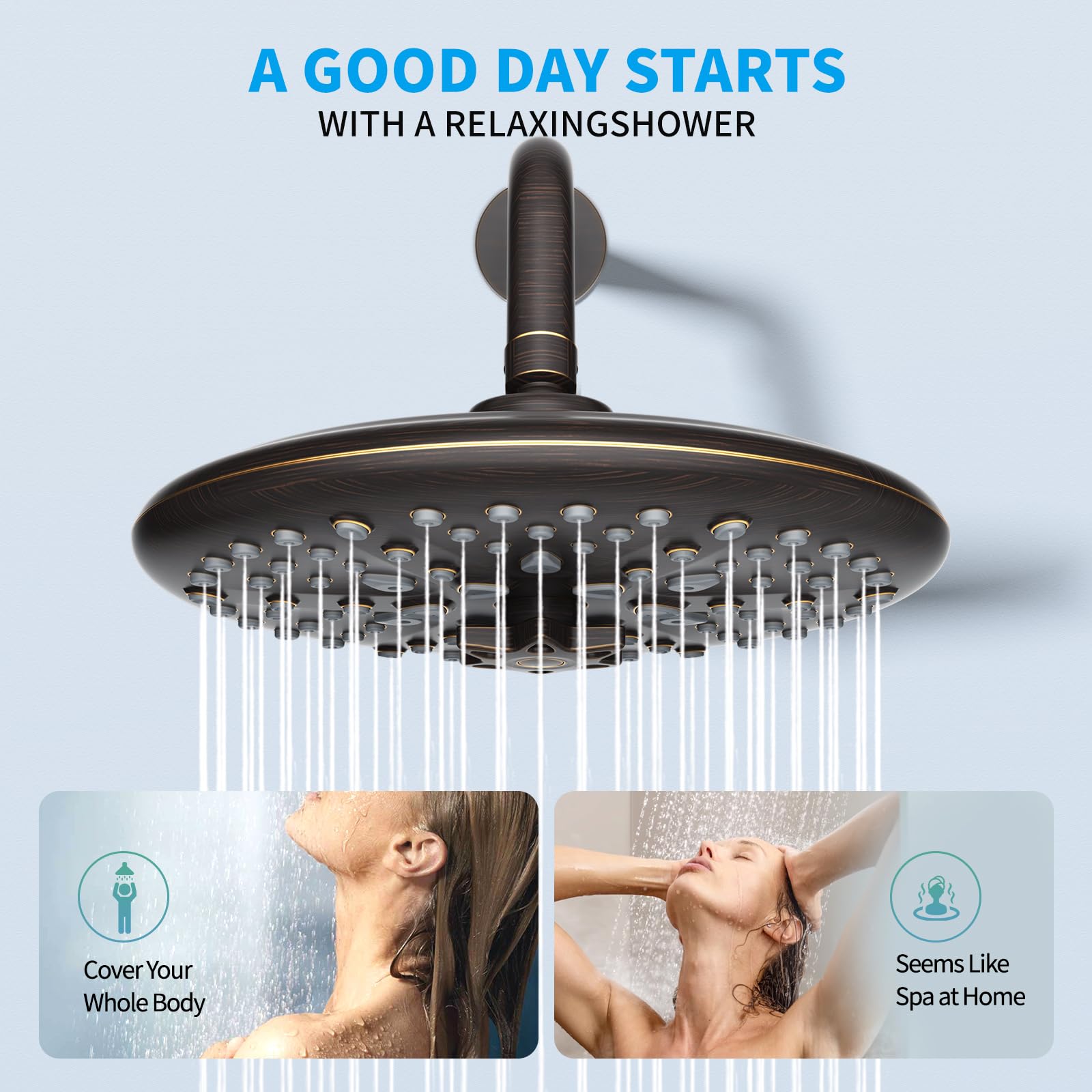EMBATHER Shower Faucets Sets Complete, with 3 Setting High Pressure Shower Head Combo, Bathroom Wall Mounted Rainfall Shower System Fixtures with 8-Mode Handheld Spray, Brushed Nickel