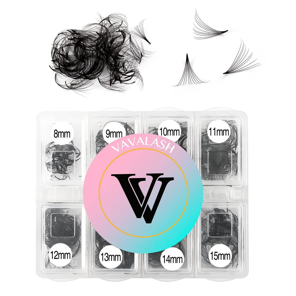 VAVALASH Premade Fans Eyelash Extensions 320 Fans 10D 14D 16D 20D 0.03 0.05 0.07 Thickness C/D Curl Middle Stem Premade Fans Russian Volume Lash Extensions (320 Fans-10D-0.03-D-8-15mm)