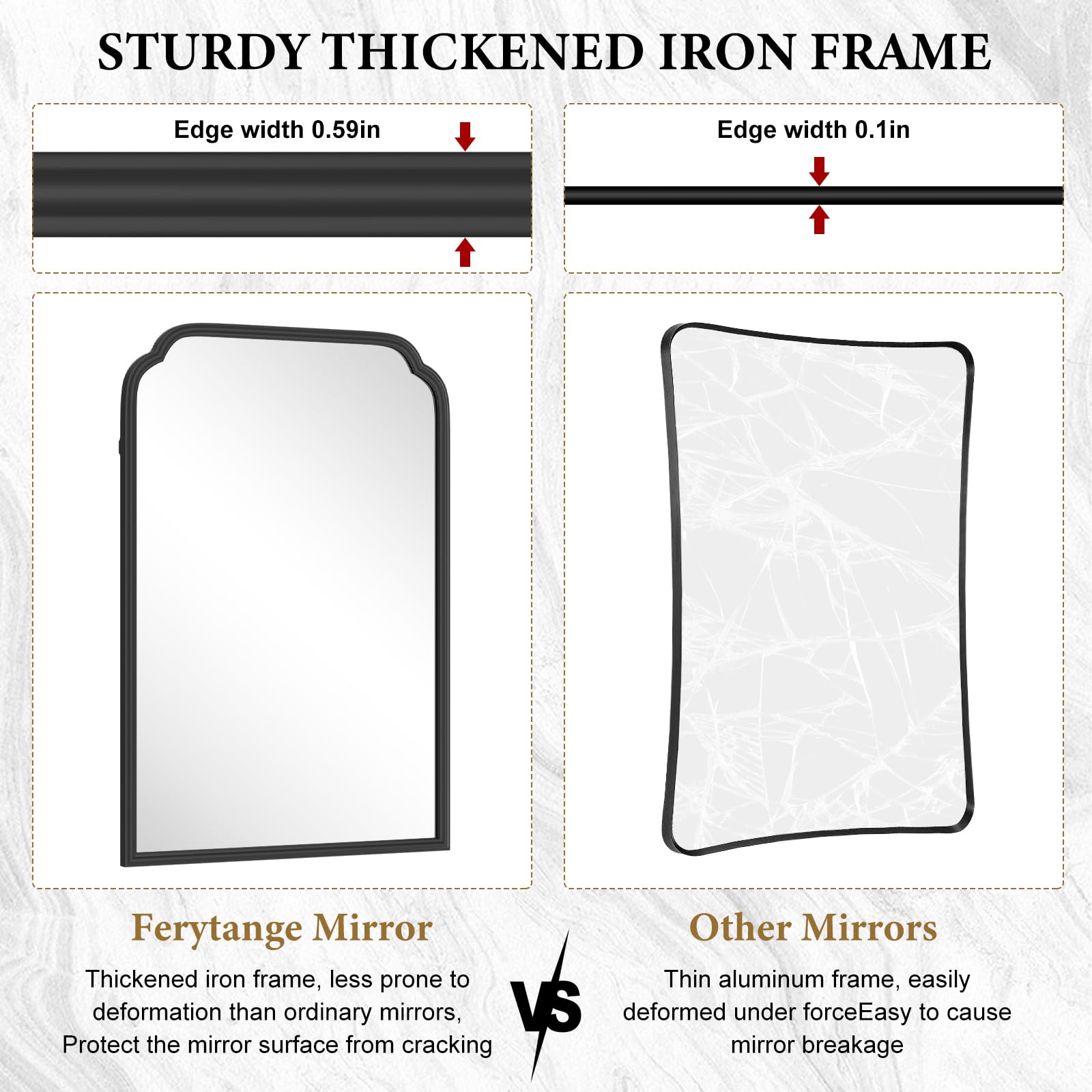 Ferytange 18X24 Inch Black Mirror for Wall with Metal Frame Rectangular Rounded Bathroom Vanity Mirror Anti-Rust, Hangs (Black 18" x 24")