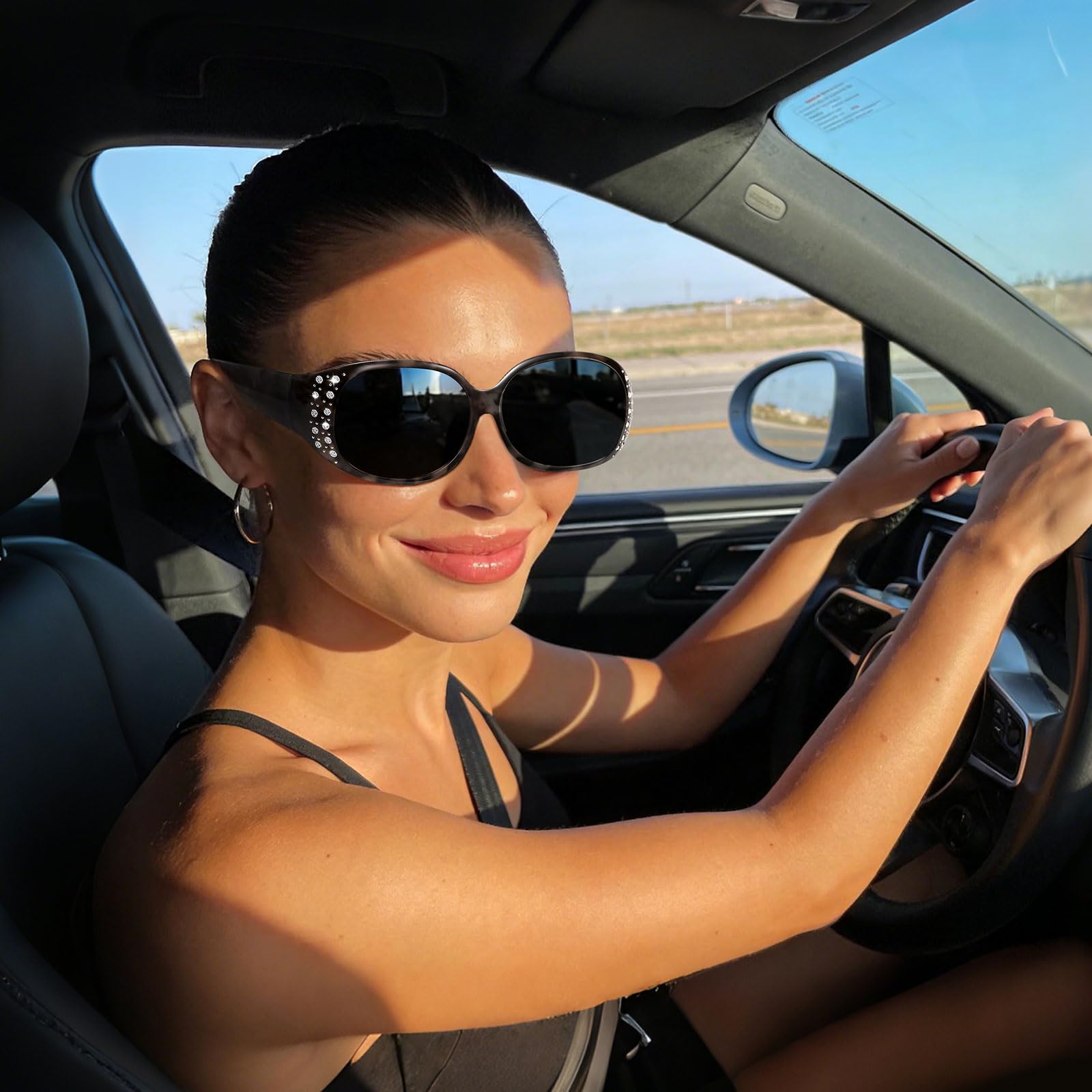 HAOLOTA Polarized Sunglasses for Women, Rhinestone Wrap Around Sunglasses with UV400 Protection