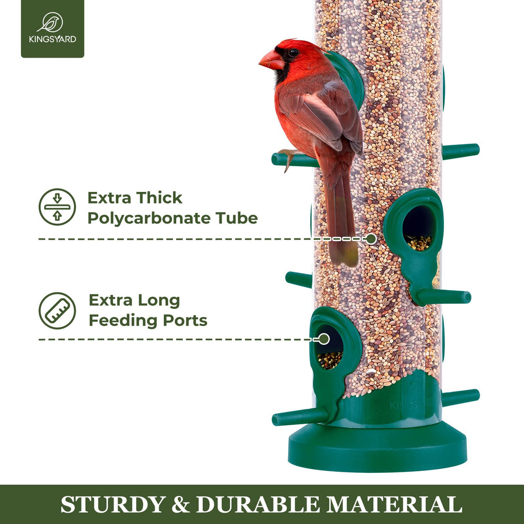 Kingsyard 2 Pack Tube Feeders with 6 Feeding Ports for Outdoors Hanging, Premium Hard Plastic Weatherproof & Steel Hanger, Attracting for Wild Birds (Black)