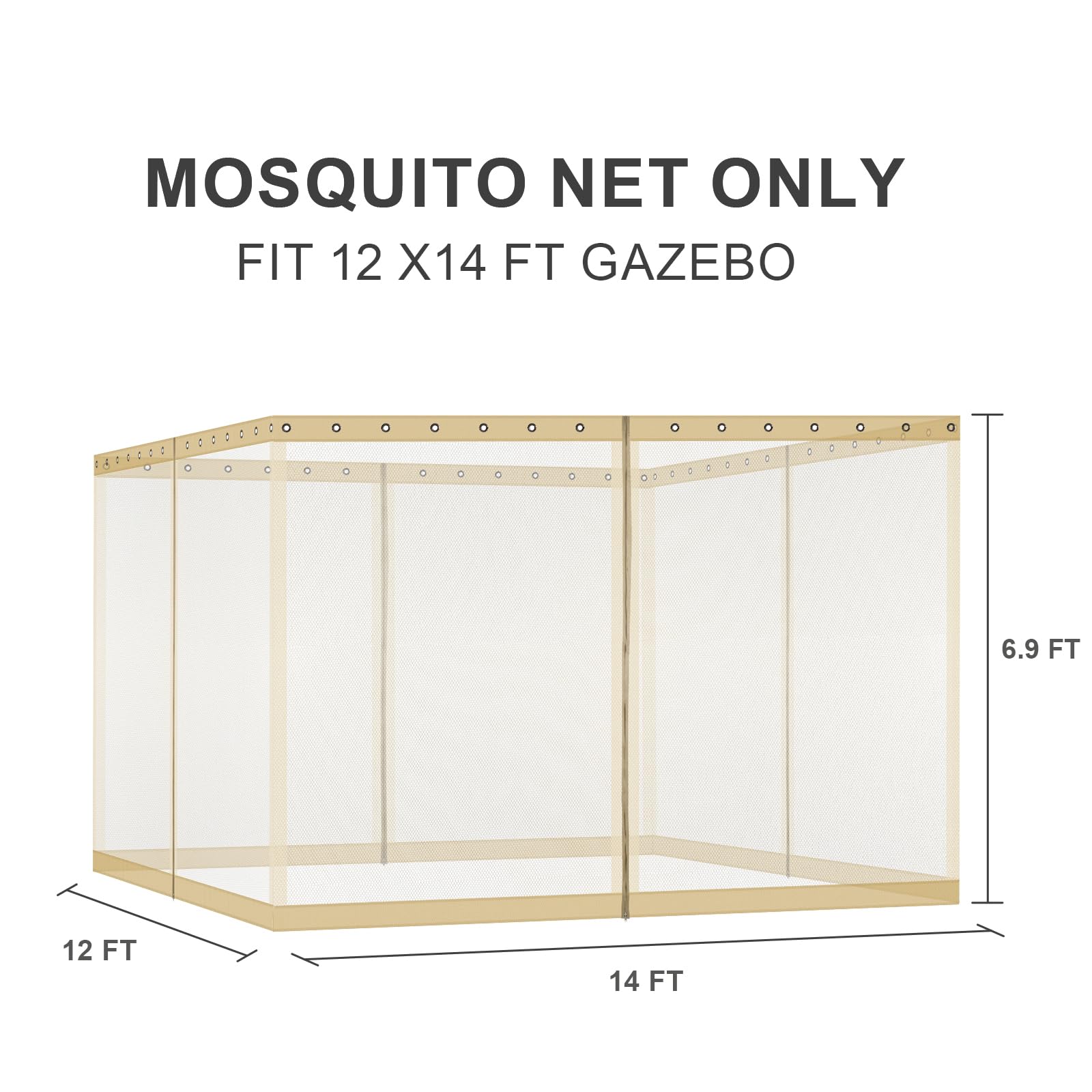 BPS 10' x 10' Gazebo Universal Mosquito Netting Screen Replacement, 4-Panel Mesh Screen Walls with Double Zippers for Outdoor Patio, Khaki (Mosquito Net Only)
