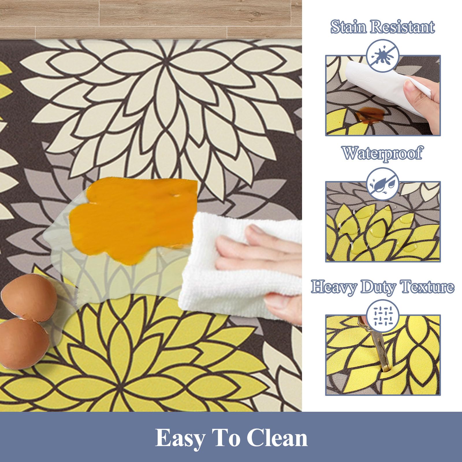 HEBE Anti Fatigue Kitchen Rugs Sets of 2, Non Slip Kitchen Mats for Floor, Waterproof Cushioned Comfort Standing Carpet for Kitchen Sink, Home Office, Laundry Room