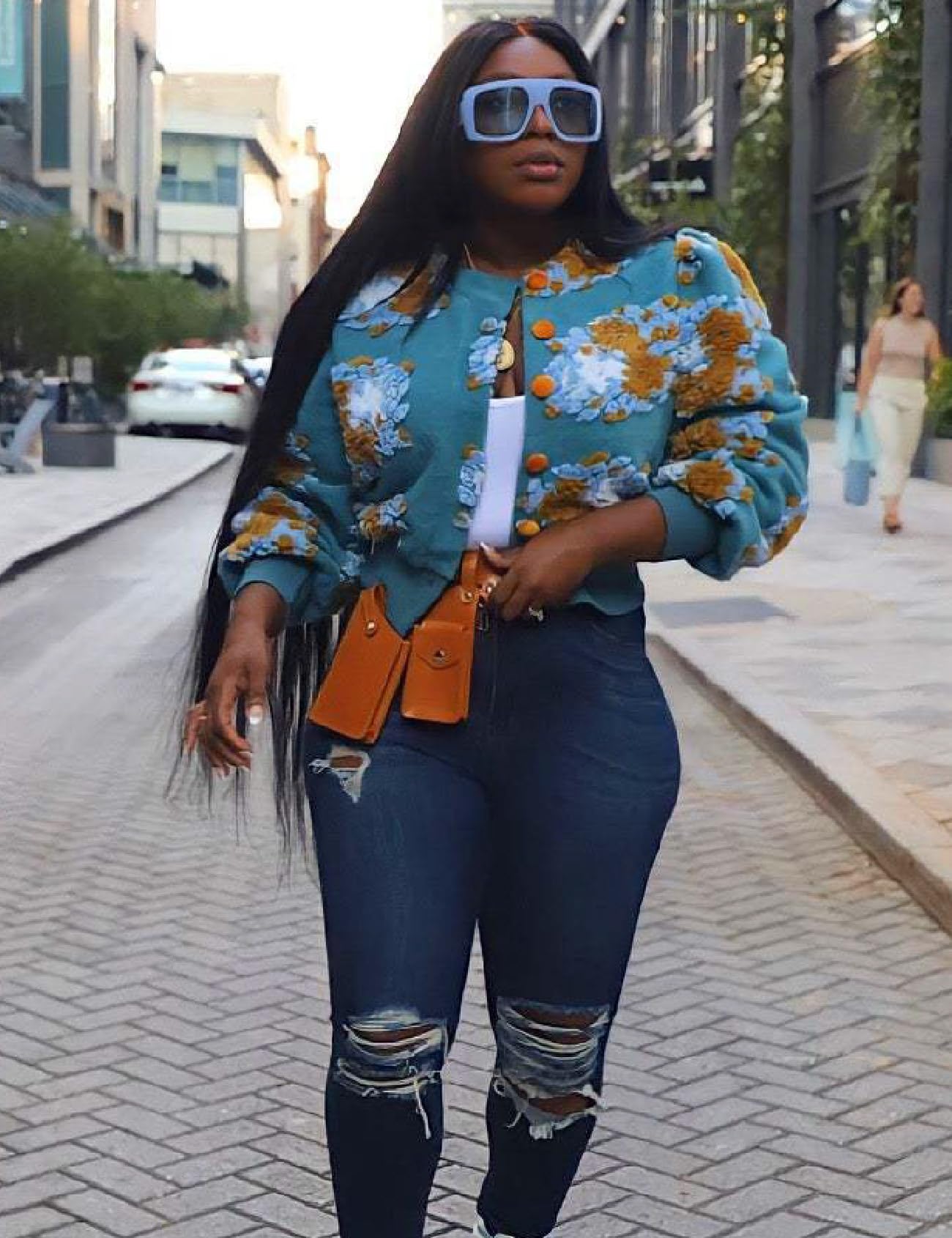 Womens Cropped Floral Print Jacket Warm Fleece Bomber Jacket Casual Button Down Coats Fall Puff Outerwears
